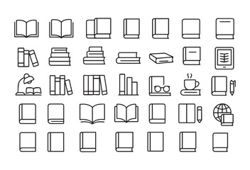 Collection of Book Icons in Outline Style
