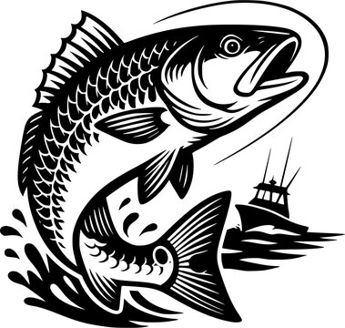 Redfish Vector Emblem &ndash; Bold Black and White Sport Fishing Design