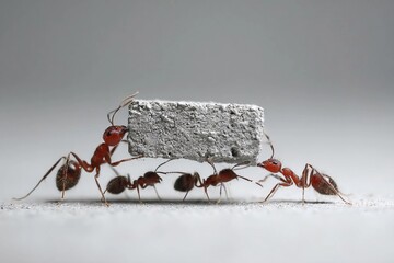 Ants collaborate to lift a concrete block in a remarkable display of teamwork outdoors