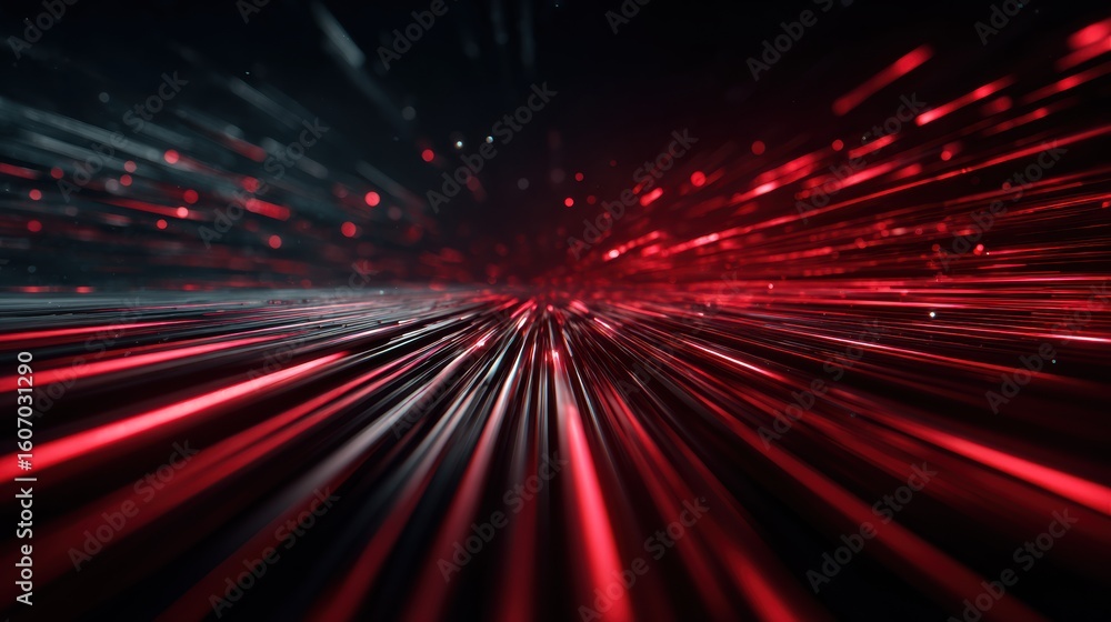 Poster dynamic abstract background with red light streaks creating a sense of speed and motion in a dark en