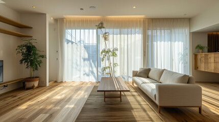 自然光が心地よいミニマルモダンなリビング空間