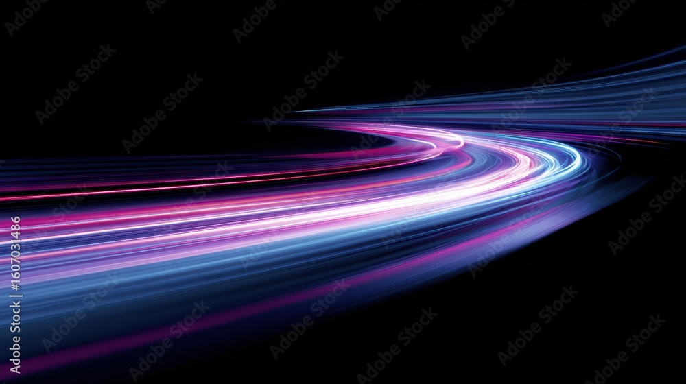 Poster dynamic abstract light trails create a vibrant and colorful motion effect against a dark background.