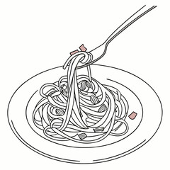Minimalist Line Art of Spaghetti Carbonara – Hand-Drawn Pasta Illustration for Food Design and Wall Art