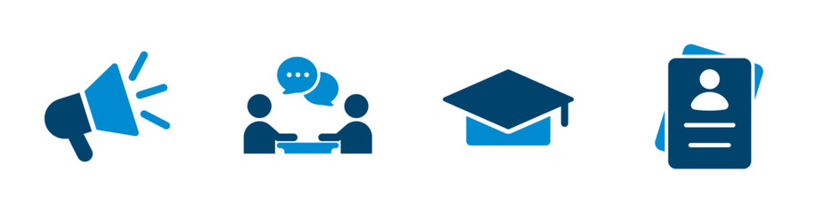Icons for recruitment, interview, degree, cv. Solid vector icon.