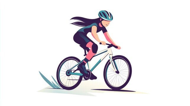 vector style image, very simple flat design illustration of a kid riding a bike, 