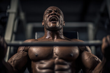 Intense weightlifting struggle in a muscular man at the gym
