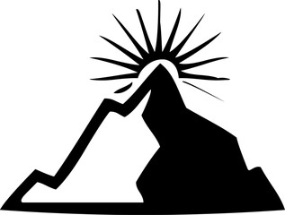 Minimalist mountain range with rising or setting sun, ideal for nature, travel, or outdoor-themed designs.