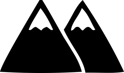 Vector icon showing two snow-capped mountain peaks, symbolizing nature, adventure, and high elevation.