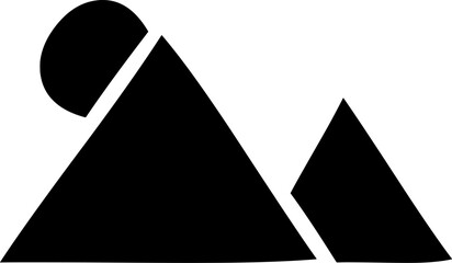 Minimalist graphic featuring two mountains and a sun, symbolizing nature, adventure, and travel.
