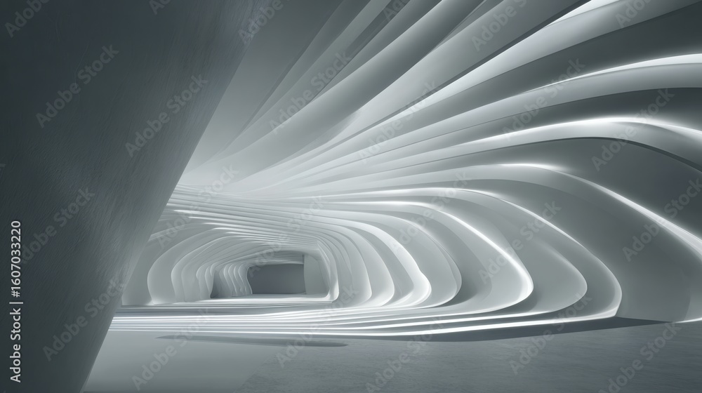 Poster futuristic interior design with smooth lines and bright lighting creating a captivating atmosphere.