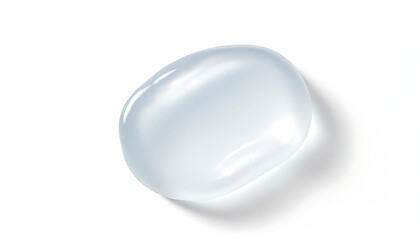 Close-up shot of a translucent gel or serum drop on white background, showing texture and consistency for cosmetic or beauty product advertising