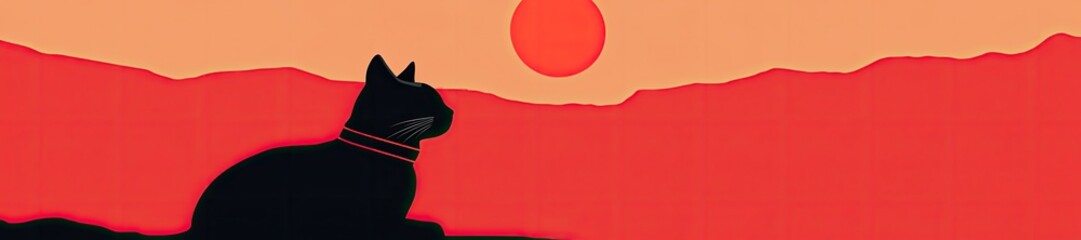 minimalist cat on red background