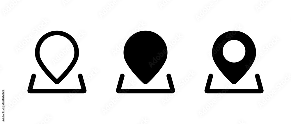 Poster navigation map pin icon set. location marker symbol. place position concept