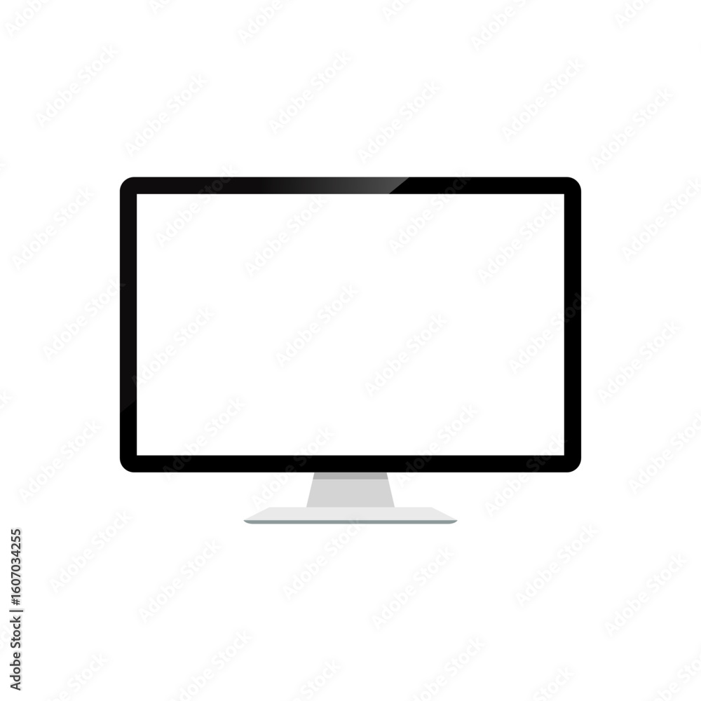 Poster flat desktop monitor with blank white screen. empty display template for mockup and customization