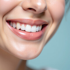Obraz premium Bright smile showcases healthy teeth and radiant skin, reflecting joy and confidence. close up captures beauty of well maintained smile