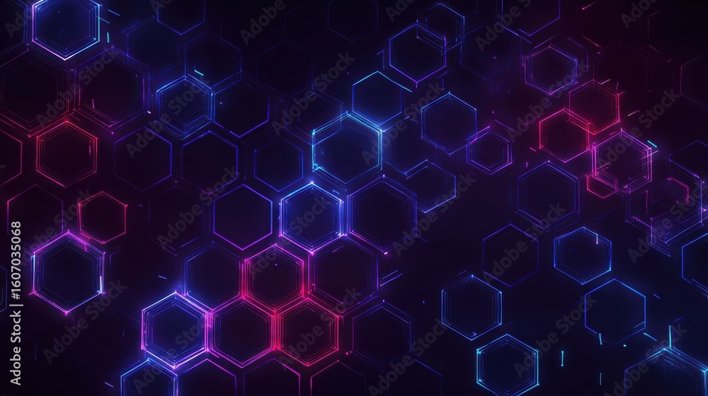 Poster vibrant hexagonal pattern in neon colors, showcasing modern digital design and abstract art for crea