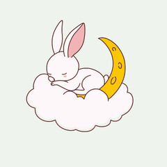 Vector mid autumn festival rabbit with the moon is isolated on the white background. 