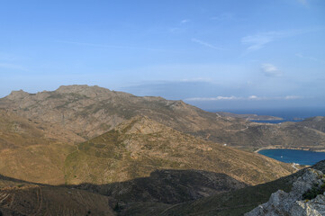 Panoramic View of Rugged Hills, mountains andCoastal Bay on Serifos Island, Greece
