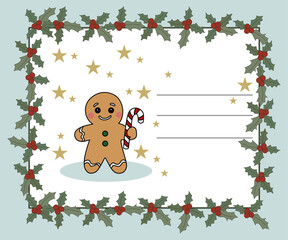 Gingerbread man with candy cane, festive design