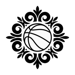 Stylized black and white basketball design suitable for engraving, stencil or decorative printing