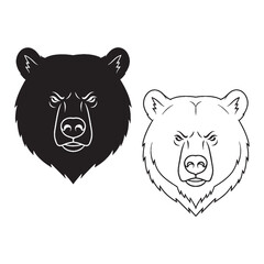 The Bear Head - Iconic Look - Focused Gaze - Bear silhouette - Bear lineart - Bear vector - silhouette & lineart of Bear

