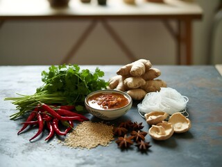 Varied food carbohydrates protein vegetables fruits dairy legumes on wood