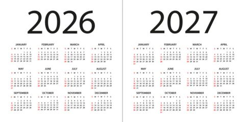 Calendar 2026, 2027 - illustration. Week starts on Sunday. Calendar Set for 2026, 2027 years © Porcupen