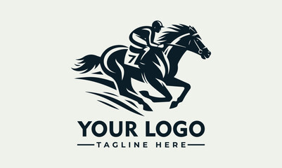 Silhouette logo of a jockey and horse in motion, showcasing speed and competition.