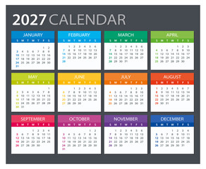 2027 Calendar - illustration. Template. Mock up