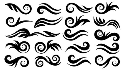 Fototapeta premium Set of Abstract Tribal Swirl and Spiral Design Elements.Black Vector Tattoo Style Collection.