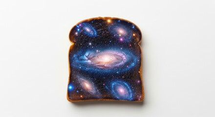 A single slice of toast with galaxies and stars spread across it, Science food