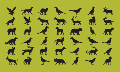 Wild animal silhouettes vector collection