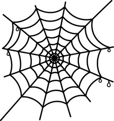 Obraz premium Black spider web intricate pattern with dew drops white background