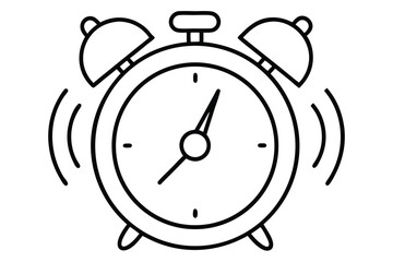 Ringing Alarm Clock Sketch with Visible Sound Waves Indicating Alertness, Simple Outline Style for Time Management and Reminders
