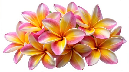 Fototapeta premium Closeup of a cluster of beautiful pink and yellow plumeria flowers
