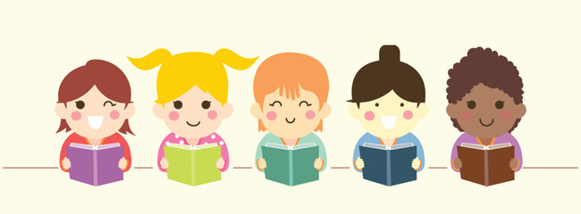 illustration of children reading a book