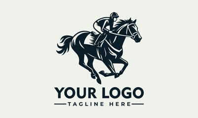 Fototapeta premium A stylized logo featuring a jockey riding a galloping horse, set against a neutral background.