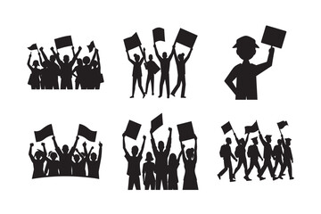silhouette mass rally for rights on white background