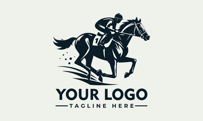 A stylized logo depicting a jockey fiercely riding a galloping horse.