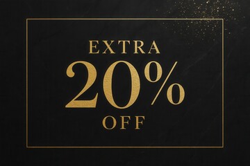 Elegant black and gold promotional banner featuring "Extra 20% Off" in luxurious gold lettering, suitable for sales and marketing purposes.