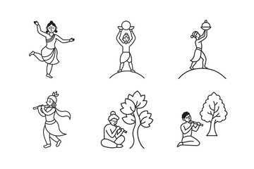 .Janmashtami concept,silhouette different pose little krishna set bundle
