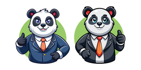 Confident Panda Boss Giving Thumbs Up – Positive Leadership, Office Motivation, Business Success Vector Illustration for Corporate, Workplace, and Professional Branding Projects