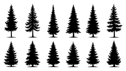 Fototapeta premium Set of black christmas tree silhouette vector design.