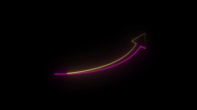 Abstract neon line Arrow rising on graph with up arrow Sale Symbols. neon business growth arrow animation. abstract business up arrow animation. Neon line raising business arrow .