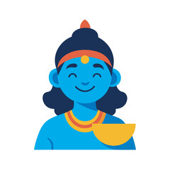 vector flat colour krishna smiling with makhan bowl.Janmashtami concept.