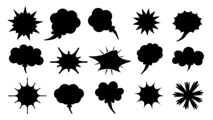 collection of Comic explosion speech bubble vector shapes, speech bubble silhouettes