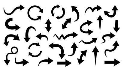 A collection of various black arrow silhouettes vector.