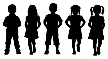 set of children silhouette, kids silhouette vector.