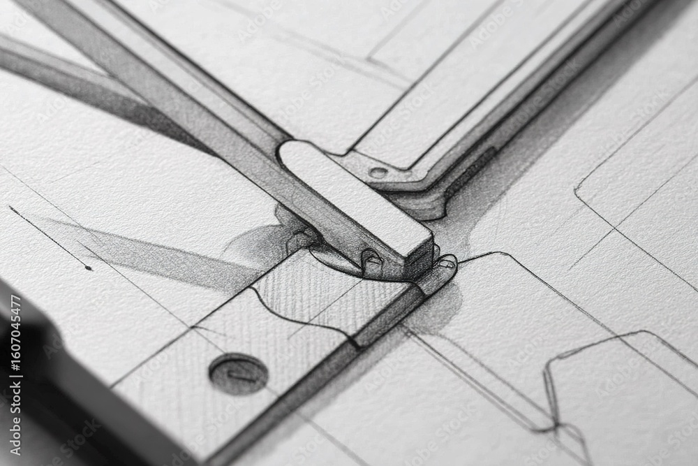 Poster detailed architectural sketch showcasing intricate design features of a modern structure with emphas