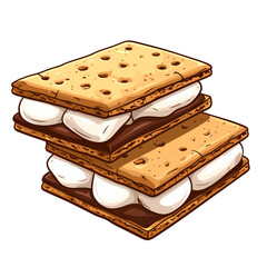 A delicious double-decker s'more illustration with gooey chocolate and puffy marshmallows, stacked high.